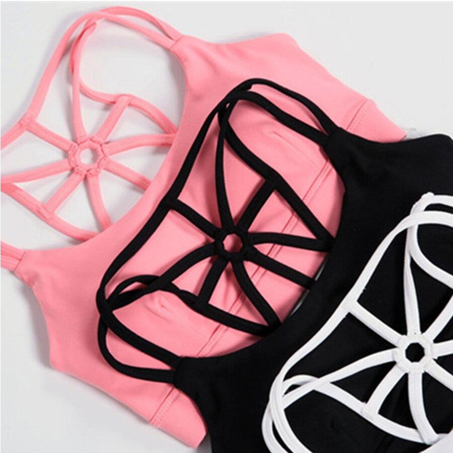 PLCPAY Women Cross Back Sexy Sports Bra Padded High Impact Workout Running Yoga Gym Bra Fitness Crop Top Brassiere Sport Femme