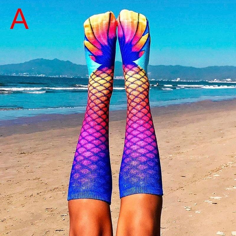 Novelty 3D Print High Knee Beach Mermaid Stockings