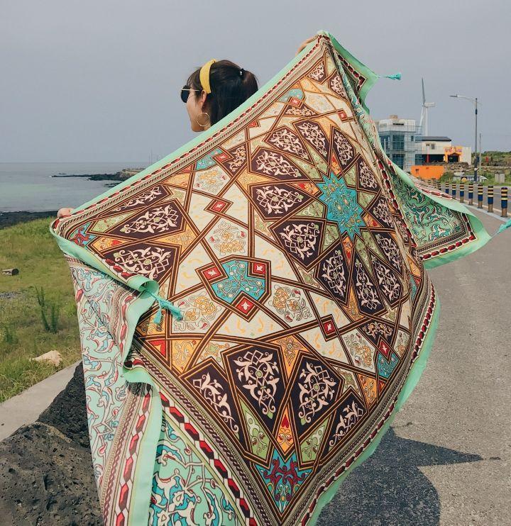 Green Rectangle National Style Vacation Printing Sunscreen Scarf Shawl Beach Towel