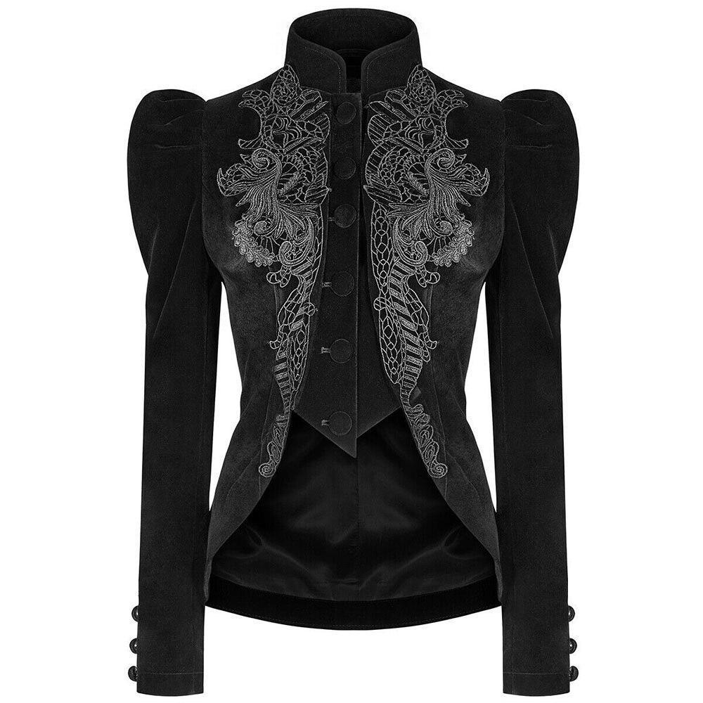 Women Gothic Vintage Overcoat Black Coat Zipper Outwear Plus Sizes Retro Bandage Lace Up Jacket