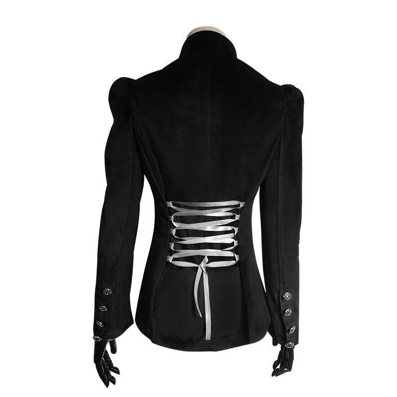 Women Gothic Vintage Overcoat Black Coat Zipper Outwear Plus Sizes Retro Bandage Lace Up Jacket