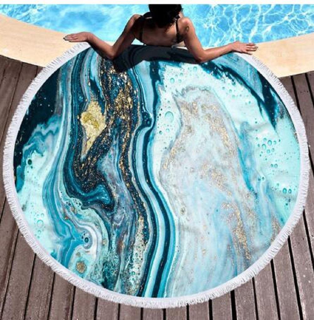 Round Colorful Quicksand Pattern Microfiber Shower Bath Towel Beach Mat
