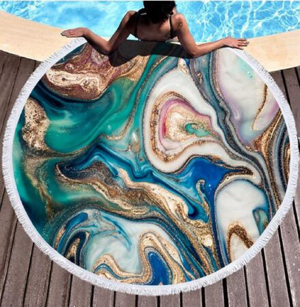 Round Colorful Quicksand Pattern Microfiber Shower Bath Towel Beach Mat