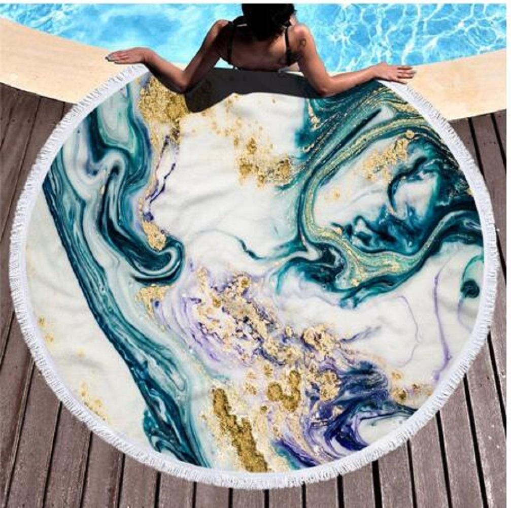 Round Colorful Quicksand Pattern Microfiber Shower Bath Towel Beach Mat