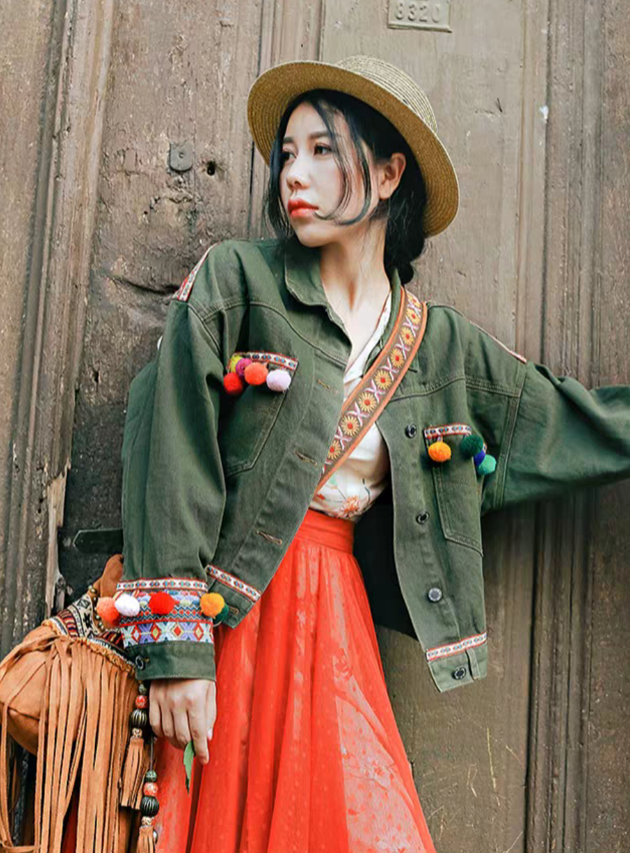 Bohemian Brown Beaded Embroidered Tassel Bucket Bag