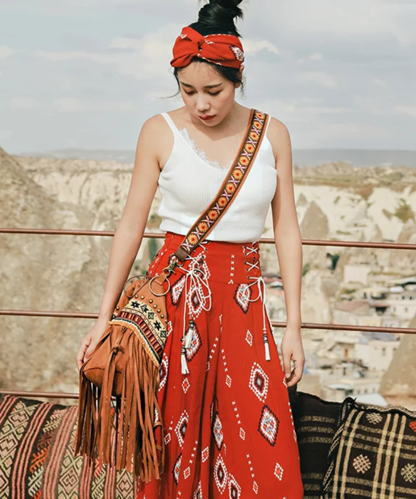 Bohemian Brown Beaded Embroidered Tassel Bucket Bag