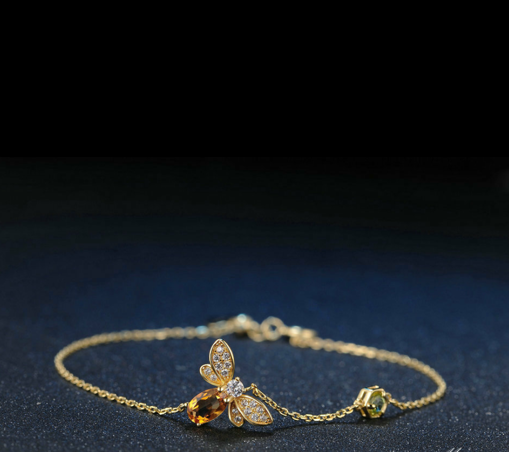 Natural Oval Citrine 925 Sterling Silver Jewelry Gold-color Chain Charm Bracelet