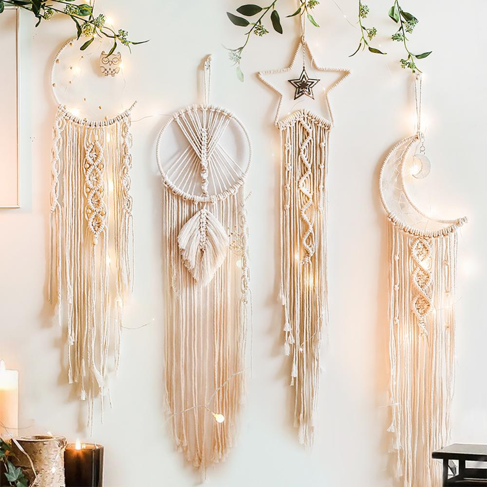Star Moon Sun Dream Catcher Boho Home Wall Decor Girls Kids Nursery Garden Decoration Outdoor Gifts With Light