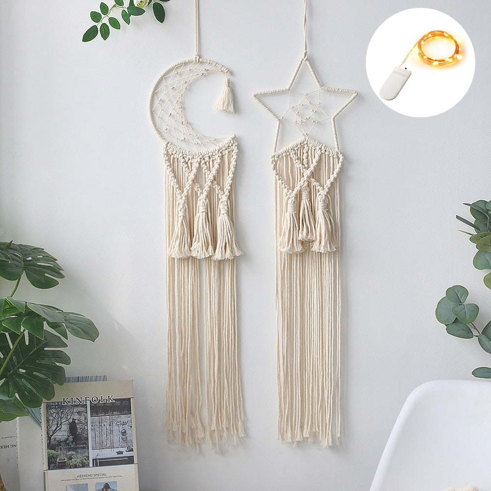 Star Moon Sun Dream Catcher Boho Home Wall Decor Girls Kids Nursery Garden Decoration Outdoor Gifts With Light