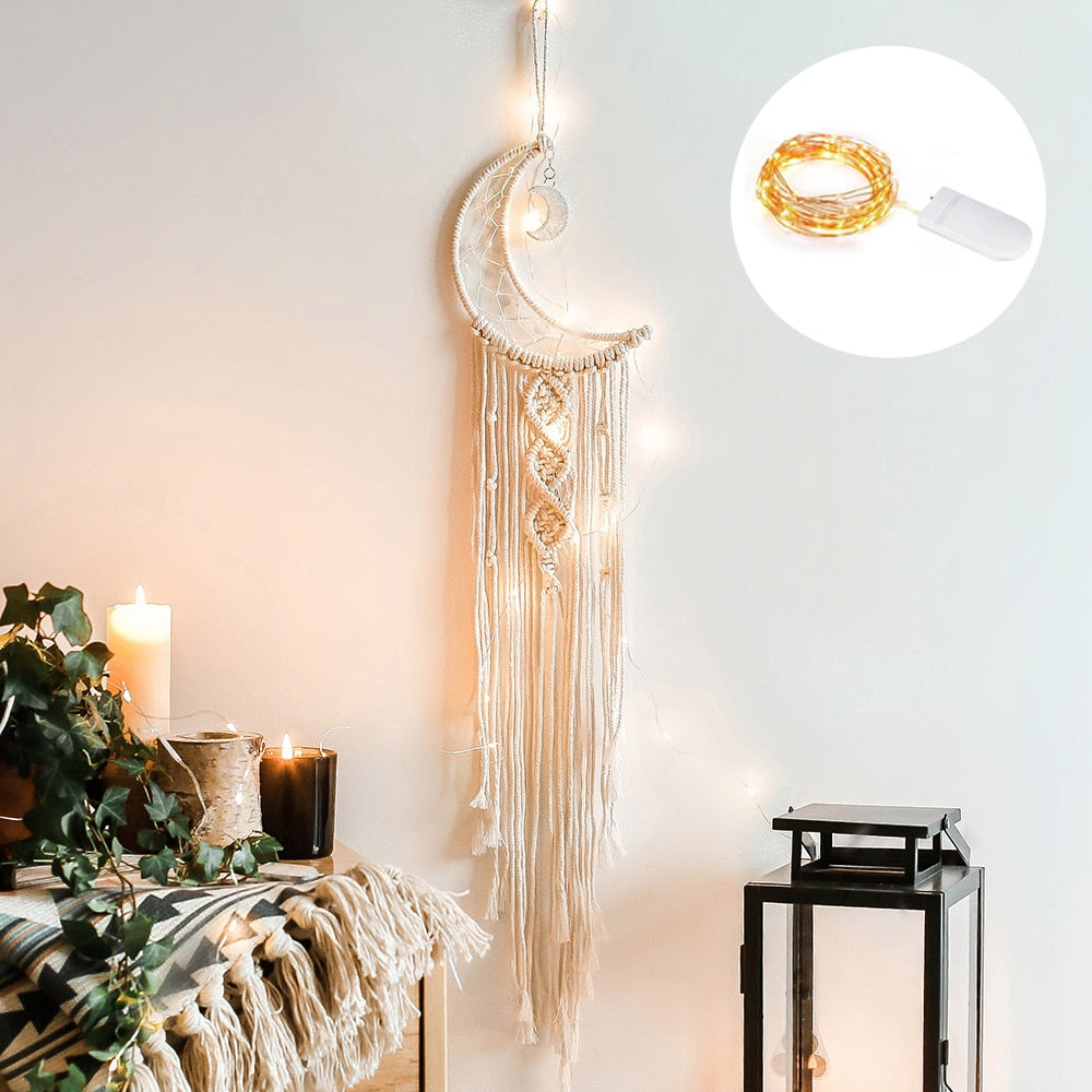 Star Moon Sun Dream Catcher Boho Home Wall Decor Girls Kids Nursery Garden Decoration Outdoor Gifts With Light