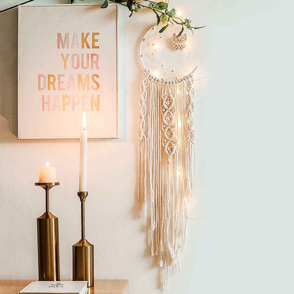 Star Moon Sun Dream Catcher Boho Home Wall Decor Girls Kids Nursery Garden Decoration Outdoor Gifts With Light