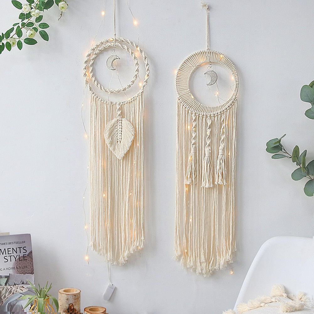 Star Moon Sun Dream Catcher Boho Home Wall Decor Girls Kids Nursery Garden Decoration Outdoor Gifts With Light