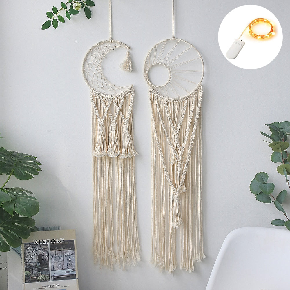 Star Moon Sun Dream Catcher Boho Home Wall Decor Girls Kids Nursery Garden Decoration Outdoor Gifts With Light