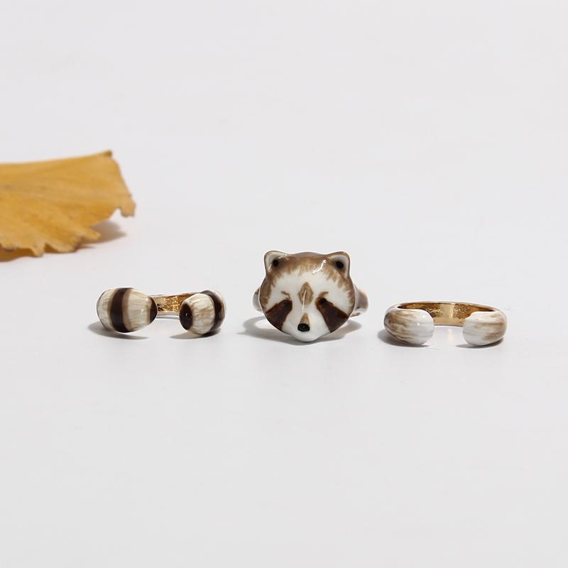 Lovely Animal design 3-piece enamel ring set