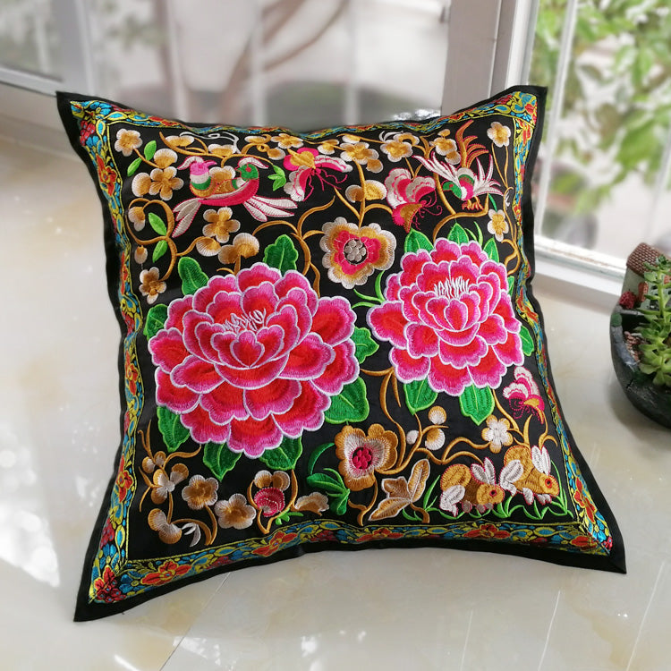 Ethnic Style Flower Embroidered Pillow Cover Cushion Cover