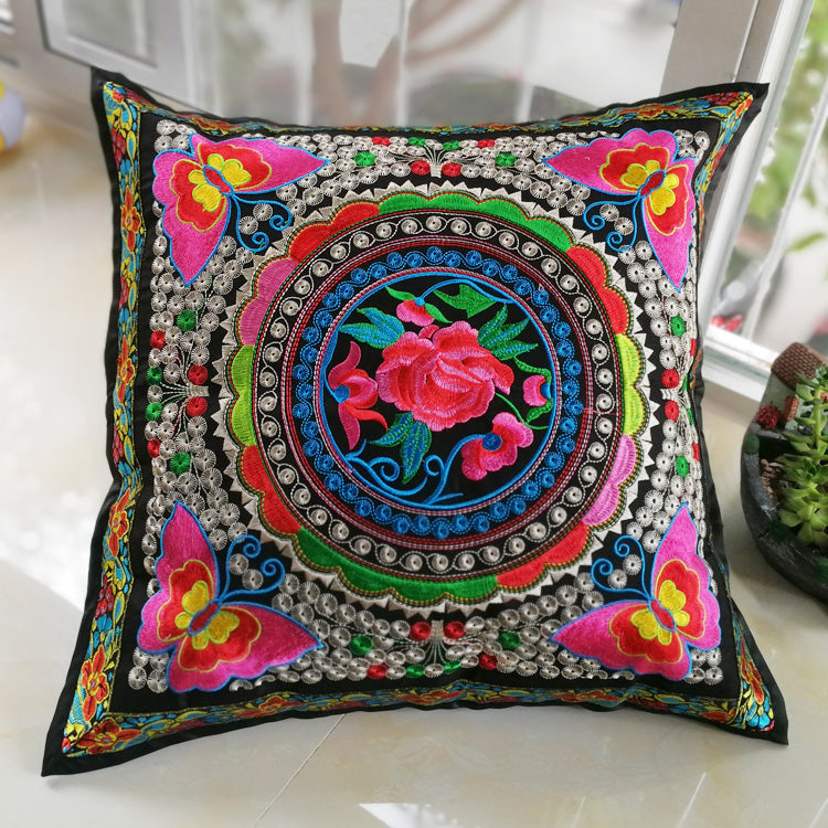 Ethnic Style Flower Embroidered Pillow Cover Cushion Cover