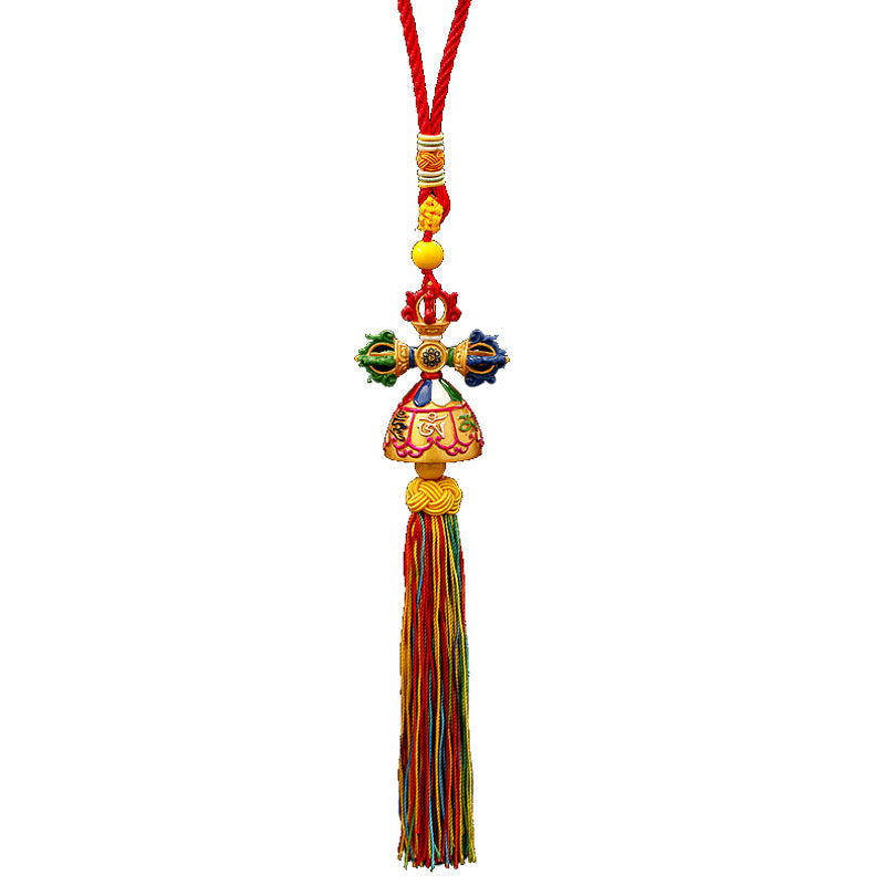 Tibetan Ping'an hung with Tantric Ten Phases Free Spinning Drum, Vajra pestle Car Pendant Room Decor Pendant