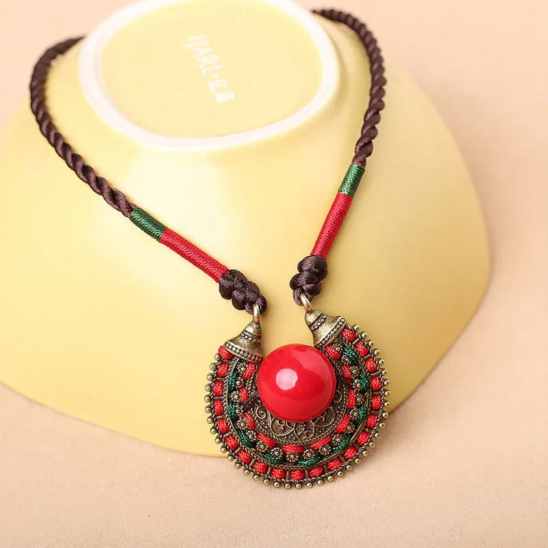 Ancient Original Jewelry Collar Necklace Ethnic Style Short Neck Decoration Female Red Pendant Retro Accessories - emogogo