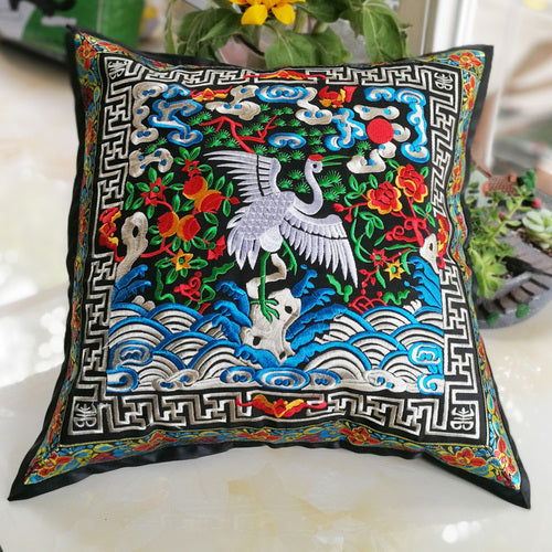 Ethnic Style Flower Embroidered Pillow Cover Cushion Cover