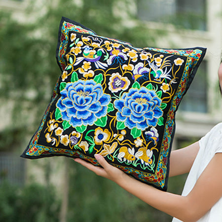 Ethnic Style Flower Embroidered Pillow Cover Cushion Cover