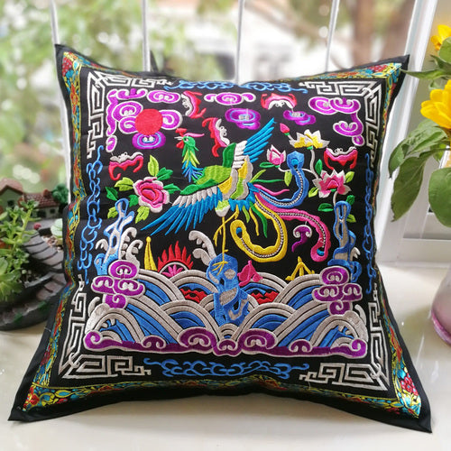 Ethnic Style Flower Embroidered Pillow Cover Cushion Cover