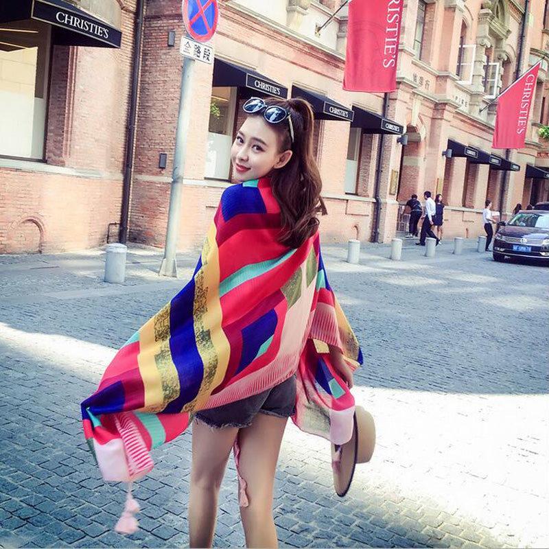 oversized sunscreen shawl women's summer thin outside air conditioning scarves beach scarf.
