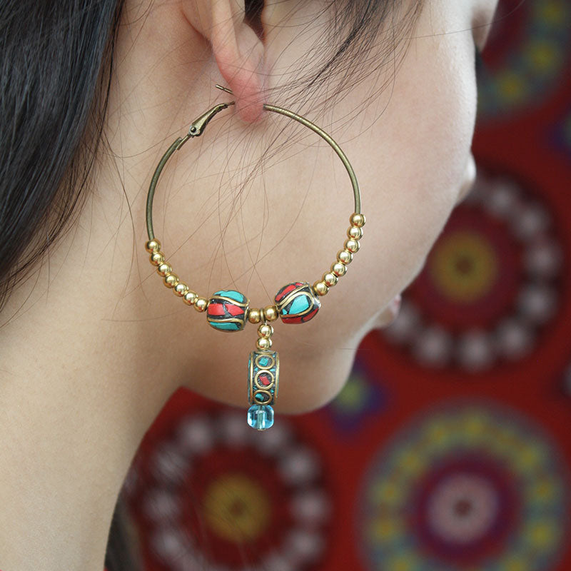 Original Ethnic Style Earrings Nepal Earrings Tibetan Earrings Large Circle Female Earrings Vintage Earrings