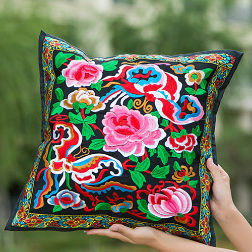 Ethnic Style Flower Embroidered Pillow Cover Cushion Cover