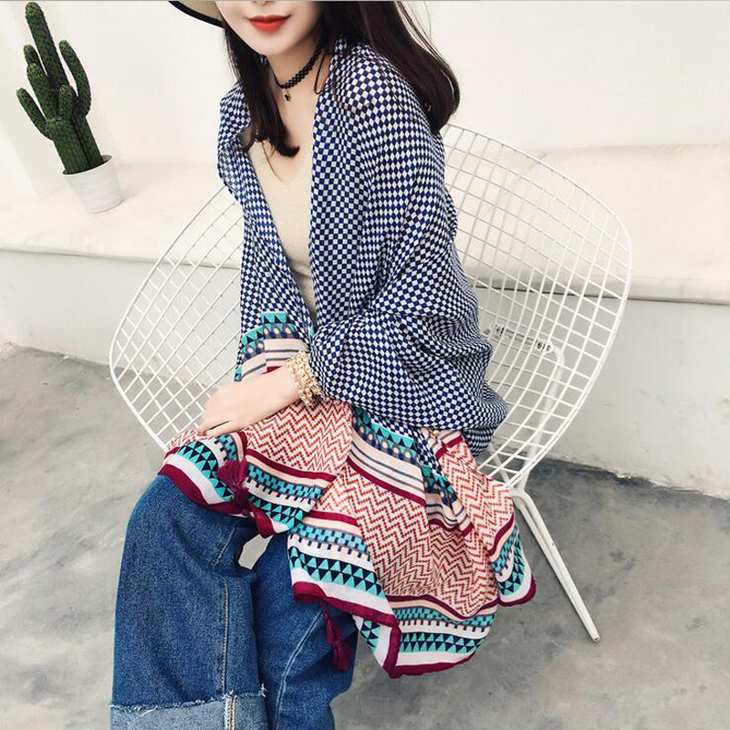 oversized sunscreen shawl women's summer thin outside air conditioning scarves beach scarf.