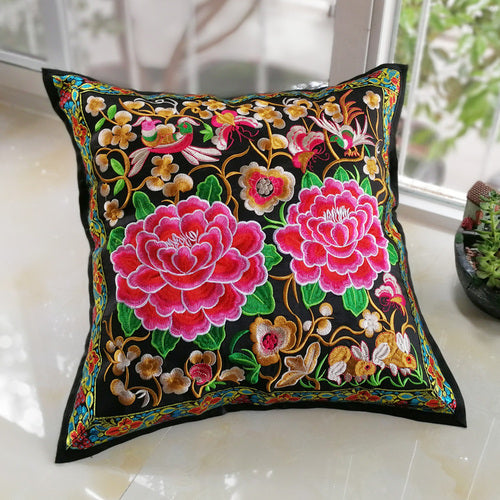 Ethnic Style Flower Embroidered Pillow Cover Cushion Cover