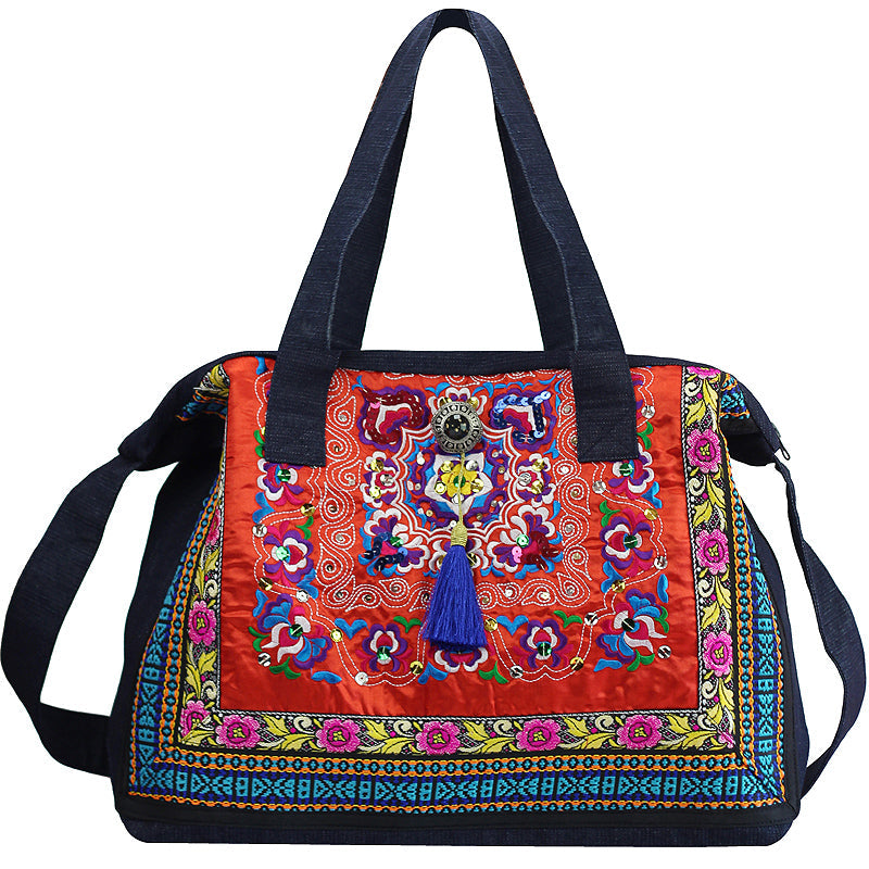 National Style Embroidery National Tide Literature Retro Shoulder Portable Messenger Bag Large Capacity Travel Cowboy Bag