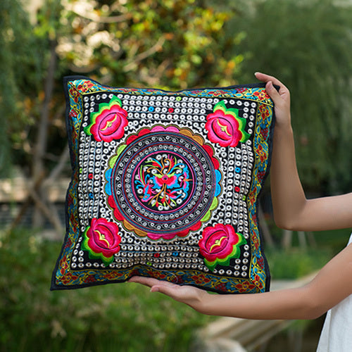 Ethnic Style Flower Embroidered Pillow Cover Cushion Cover