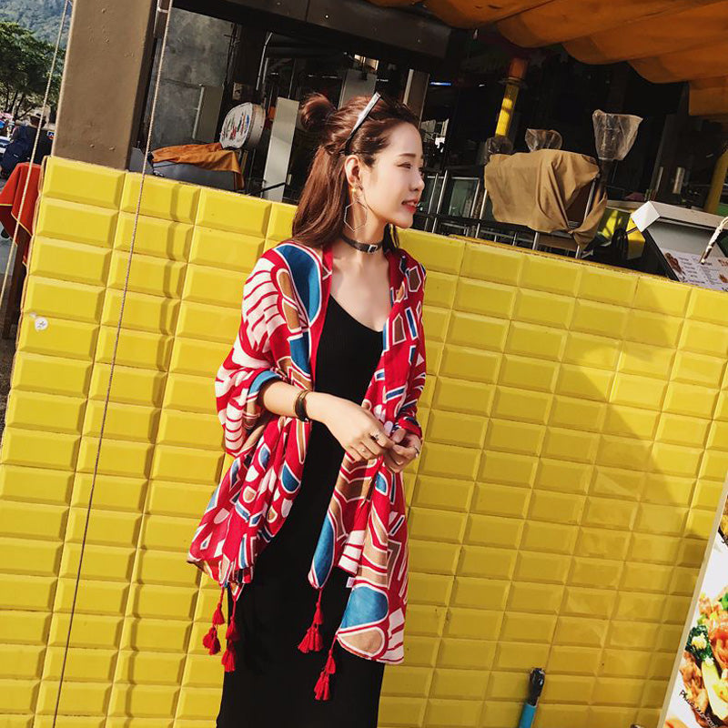 oversized sunscreen shawl women's summer thin outside air conditioning scarves beach scarf.