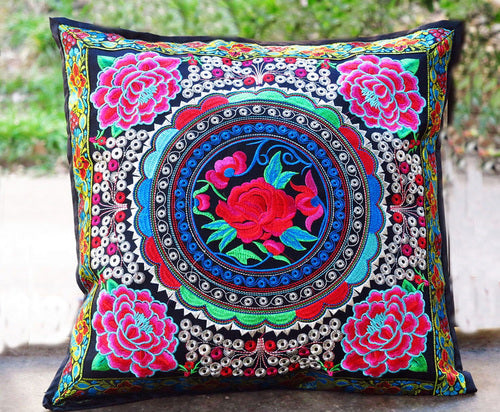 Ethnic Style Flower Embroidered Pillow Cover Cushion Cover