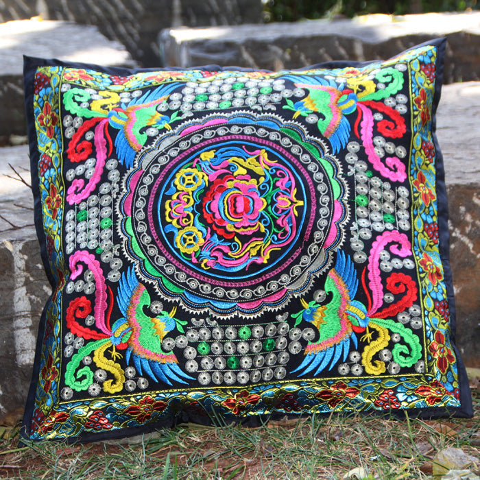 Ethnic Style Flower Embroidered Pillow Cover Cushion Cover
