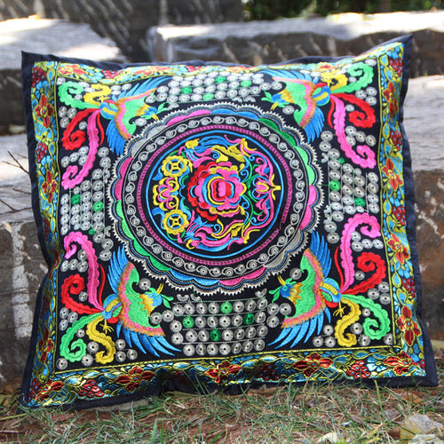 Ethnic Style Flower Embroidered Pillow Cover Cushion Cover