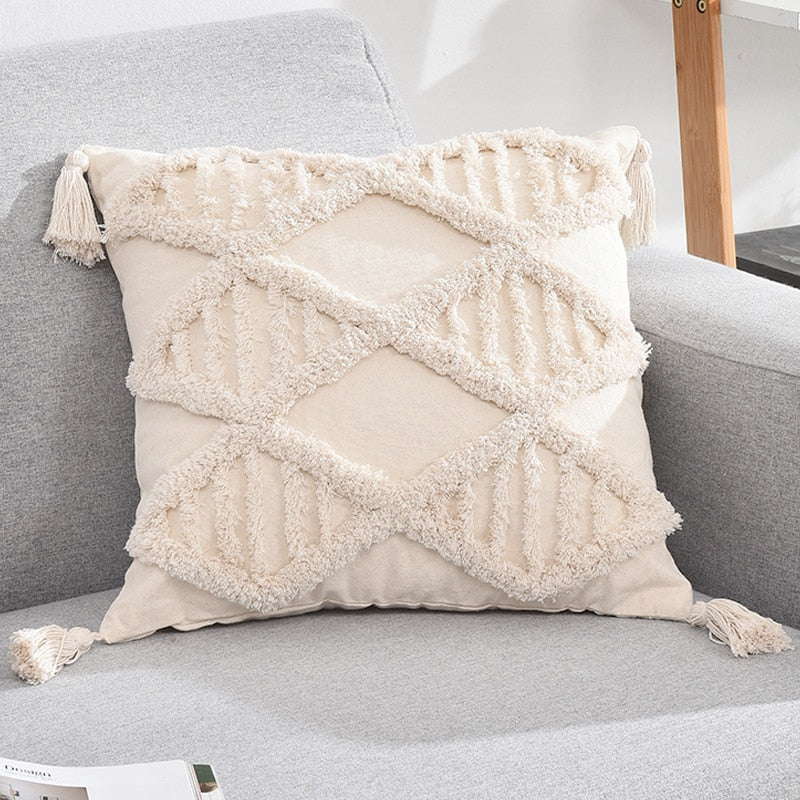 Tassels Decorative Cushion Cover 45x 45cm/30x50cm Beige Sofa Pillow Case Cover Handmade Home Decoration for living Room Bed
