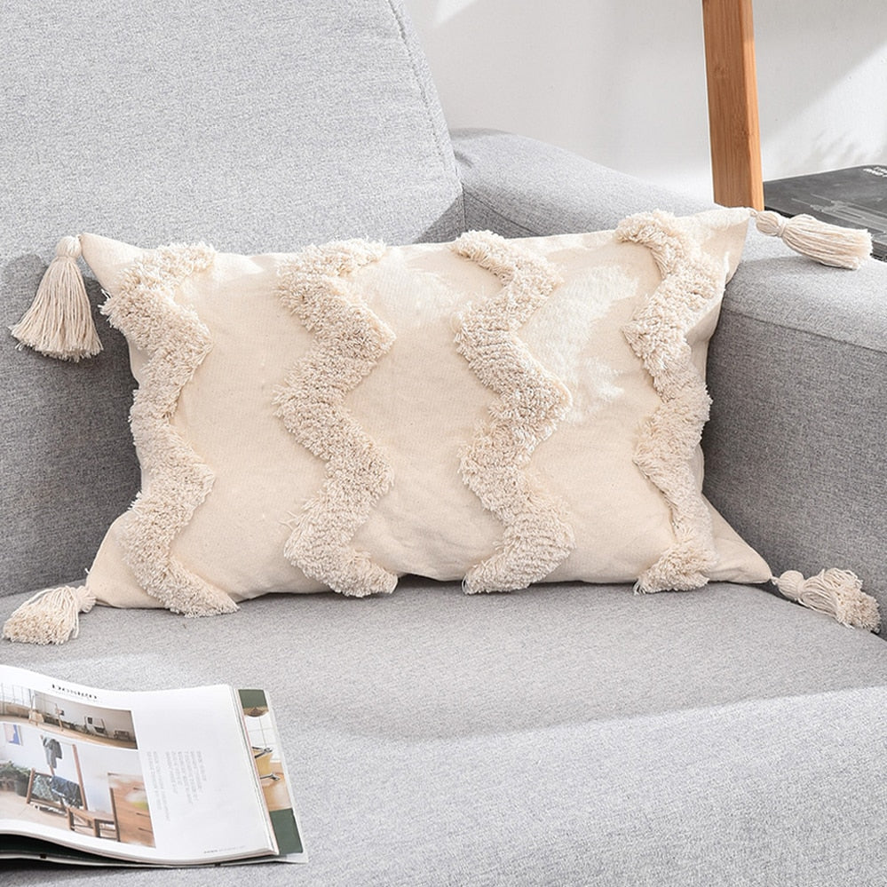 Tassels Decorative Cushion Cover 45x 45cm/30x50cm Beige Sofa Pillow Case Cover Handmade Home Decoration for living Room Bed