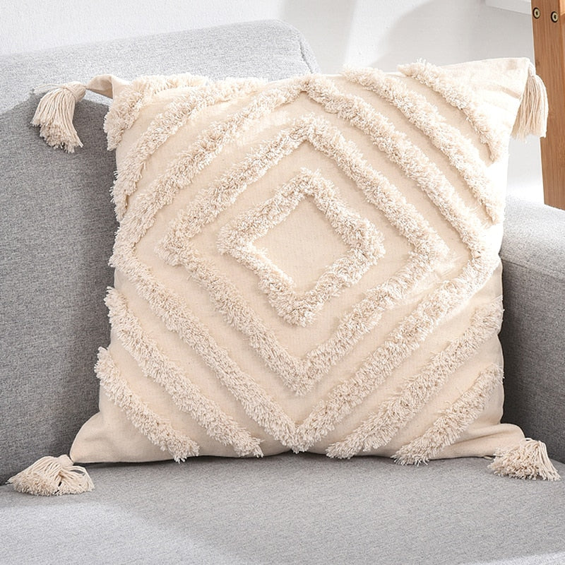 Tassels Decorative Cushion Cover 45x 45cm/30x50cm Beige Sofa Pillow Case Cover Handmade Home Decoration for living Room Bed