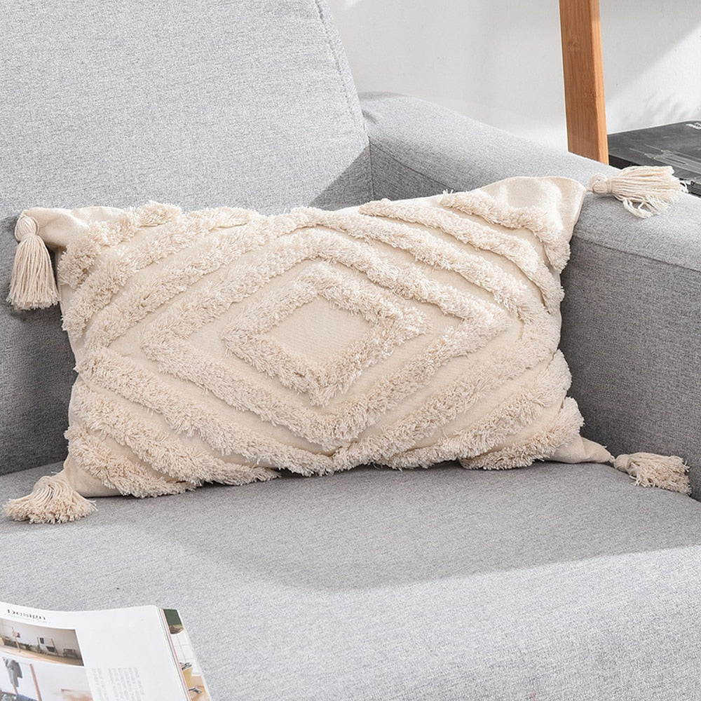 Tassels Decorative Cushion Cover 45x 45cm/30x50cm Beige Sofa Pillow Case Cover Handmade Home Decoration for living Room Bed