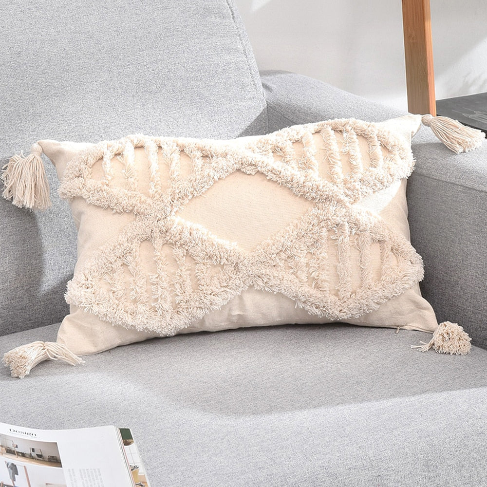 Tassels Decorative Cushion Cover 45x 45cm/30x50cm Beige Sofa Pillow Case Cover Handmade Home Decoration for living Room Bed