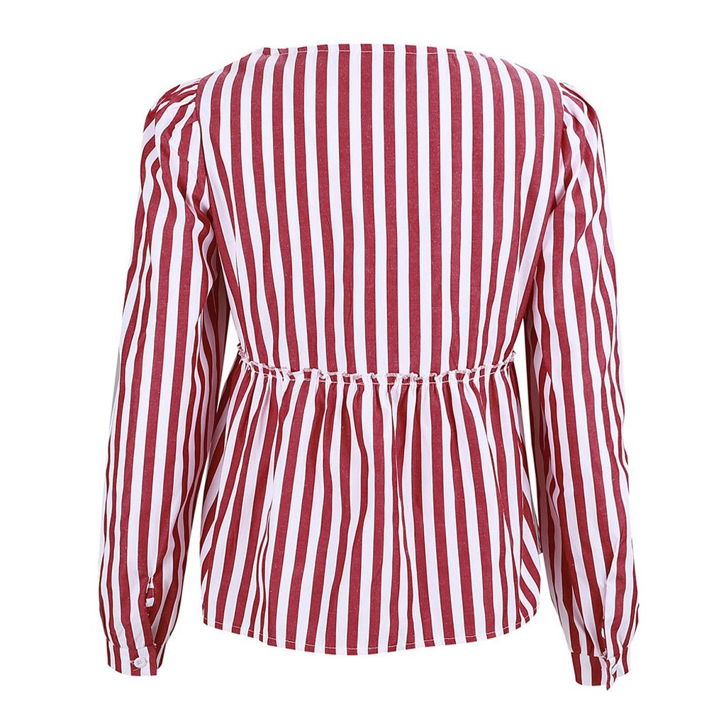 Tops Womens new arrived Casual Striped V-Neck Full sleeve Shirt brief t-shirt