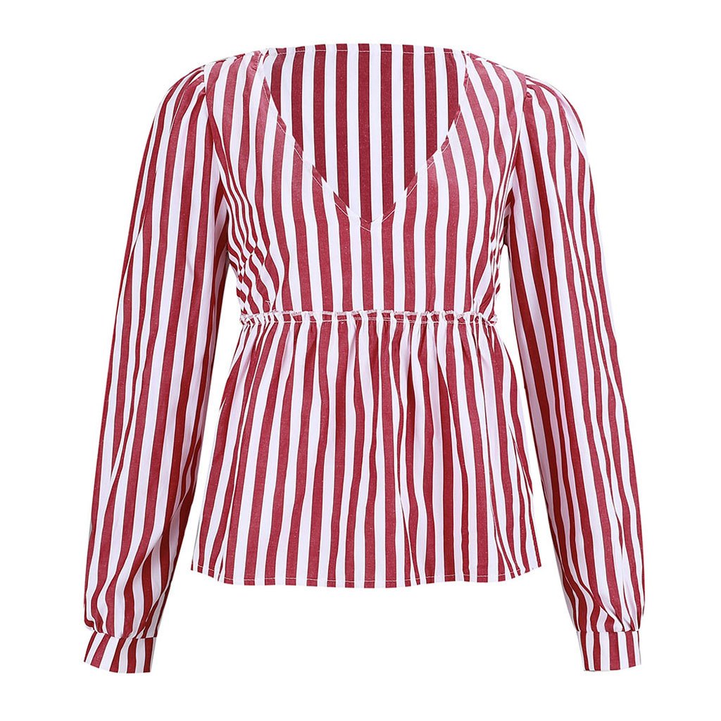 Tops Womens new arrived Casual Striped V-Neck Full sleeve Shirt brief t-shirt