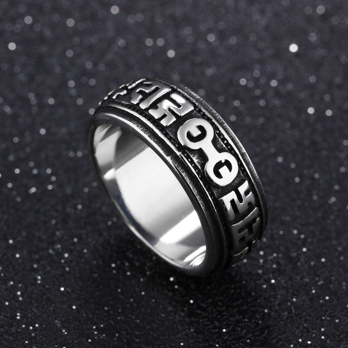 Vintage Tibetan Om Mani Padme Hum Men Rotating Fashion Men's Titanium Steel Rings for women Retro Six-Word Mantra Sutra Ring