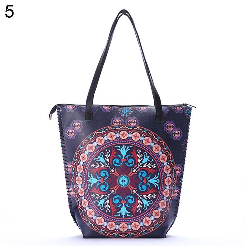 Vintage Women Mandala Flower Shopping Bag Large Capacity Pouch Tote with Handle