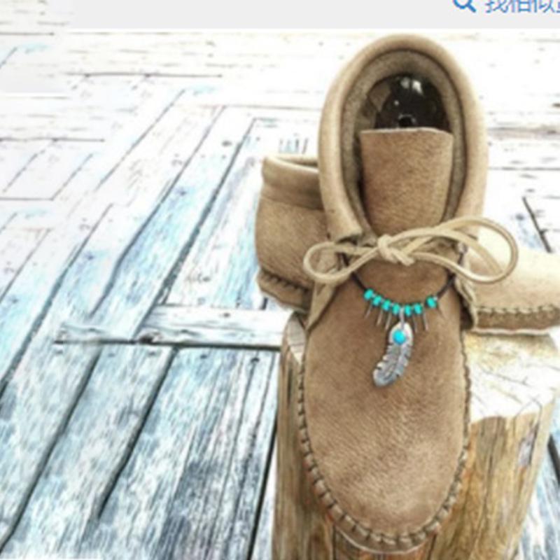 Women Autumn Ankle Flat Lace Up Sewing String Bead Soft Leather Casual Shoes