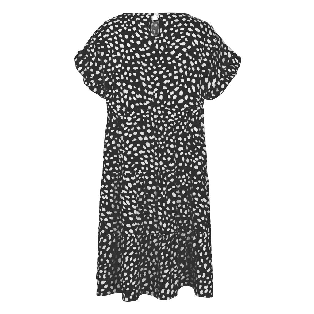 Women Loose O-neck Short Sleeve Dots Print Mini Dresses
