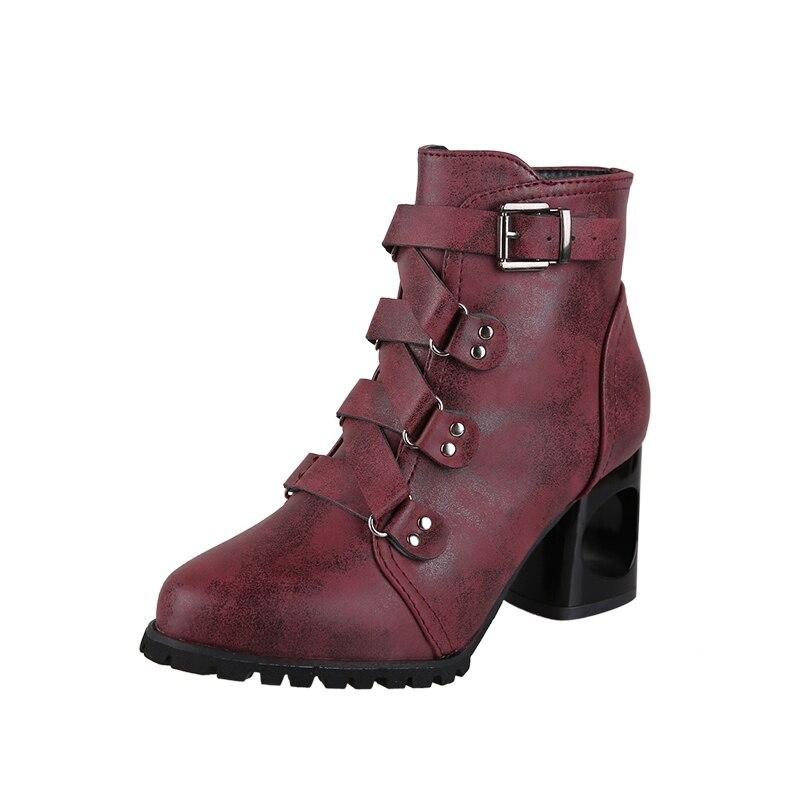 Women Ankle Pumps PU Leather Toe Boots Solid Autumn Winter High-heeled Shoes