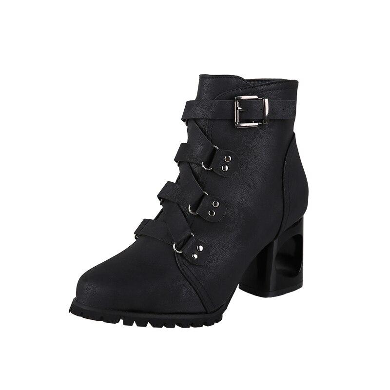 Women Ankle Pumps PU Leather Toe Boots Solid Autumn Winter High-heeled Shoes