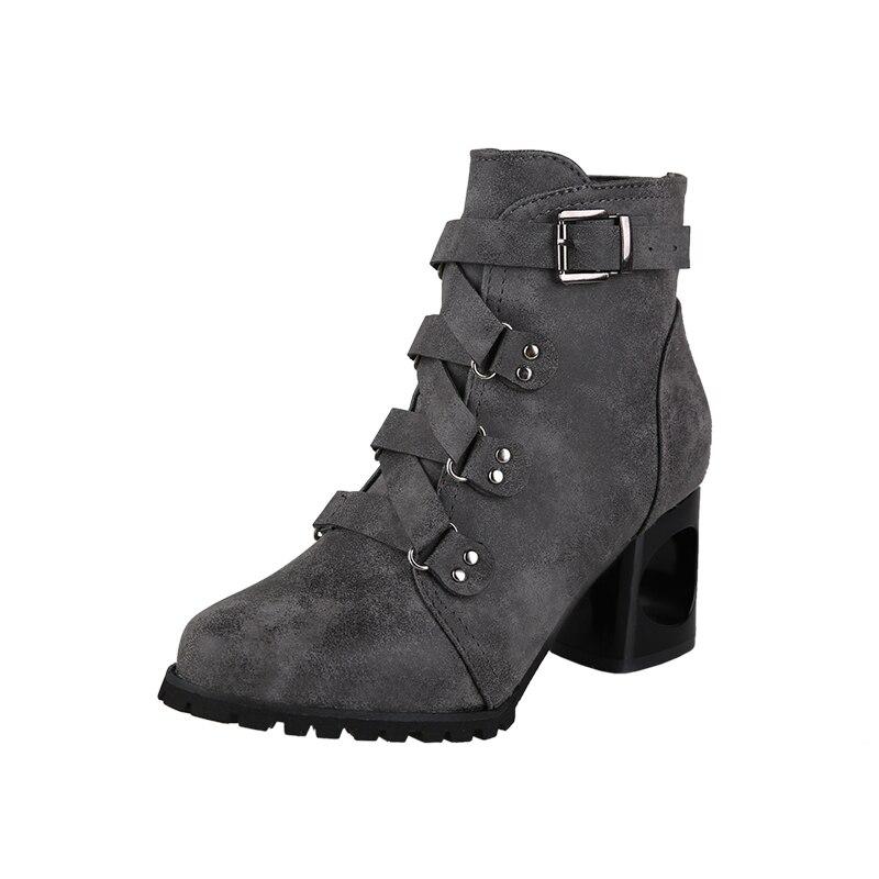 Women Ankle Pumps PU Leather Toe Boots Solid Autumn Winter High-heeled Shoes